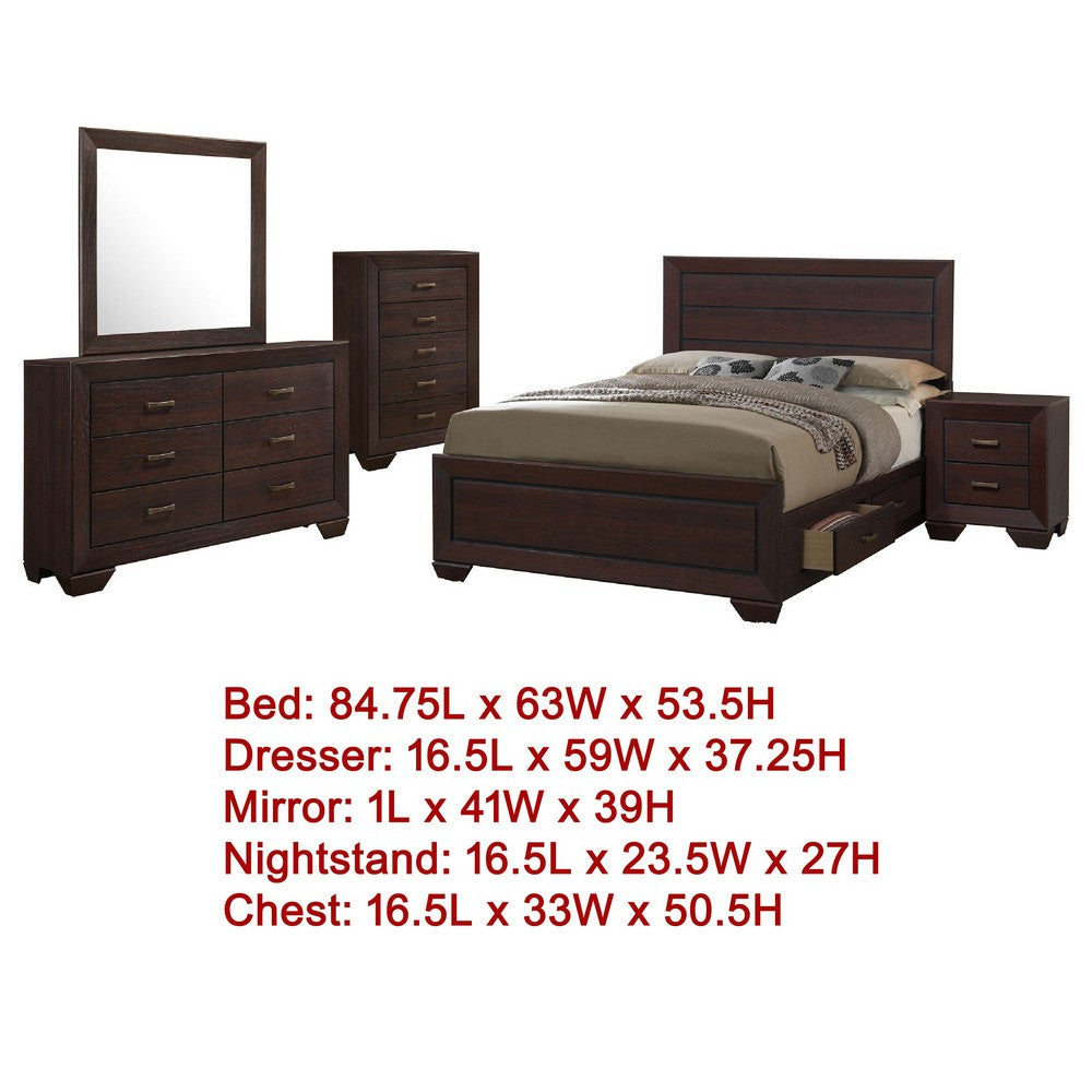 Bello 5pc Queen Size Bedroom Set | Underbed Drawers | Dark Cocoa Brown