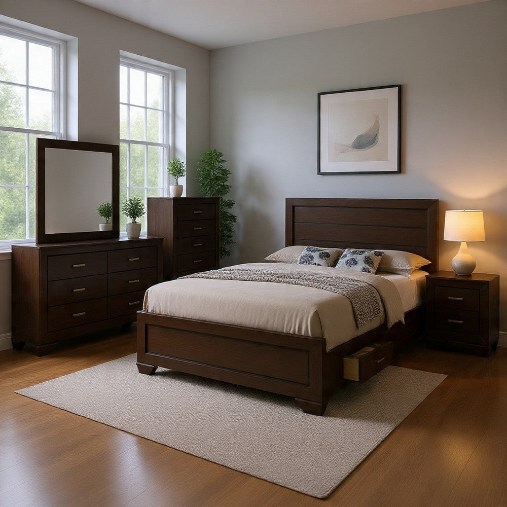 Bello 5pc Queen Size Bedroom Set | Underbed Drawers | Dark Cocoa Brown