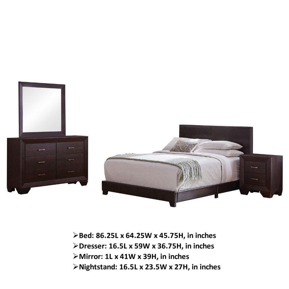 Desy 4pc Queen Size Bedroom Set | Extra Dark Cocoa Brown Faux Leather