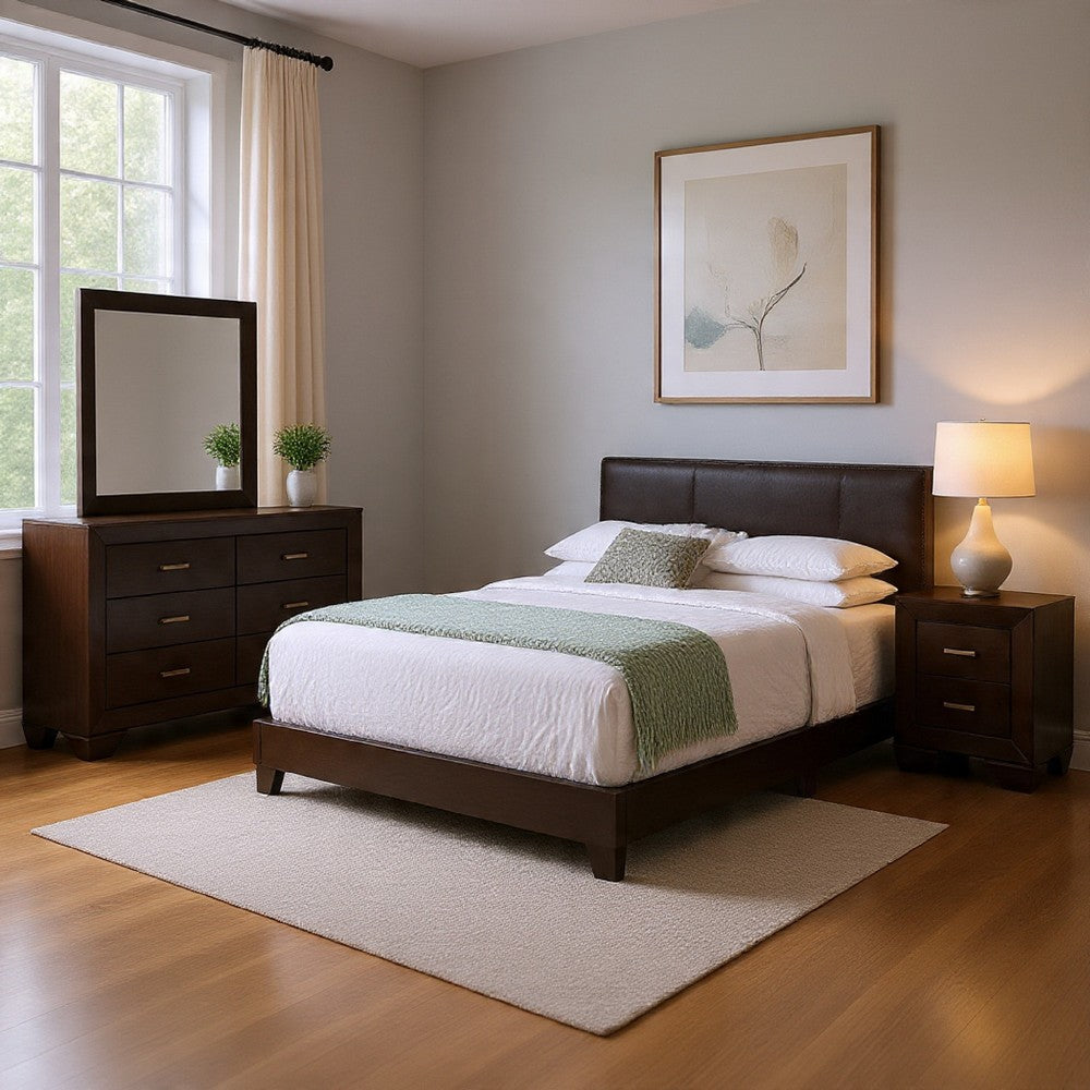 Desy 4pc Queen Size Bedroom Set | Extra Dark Cocoa Brown Faux Leather
