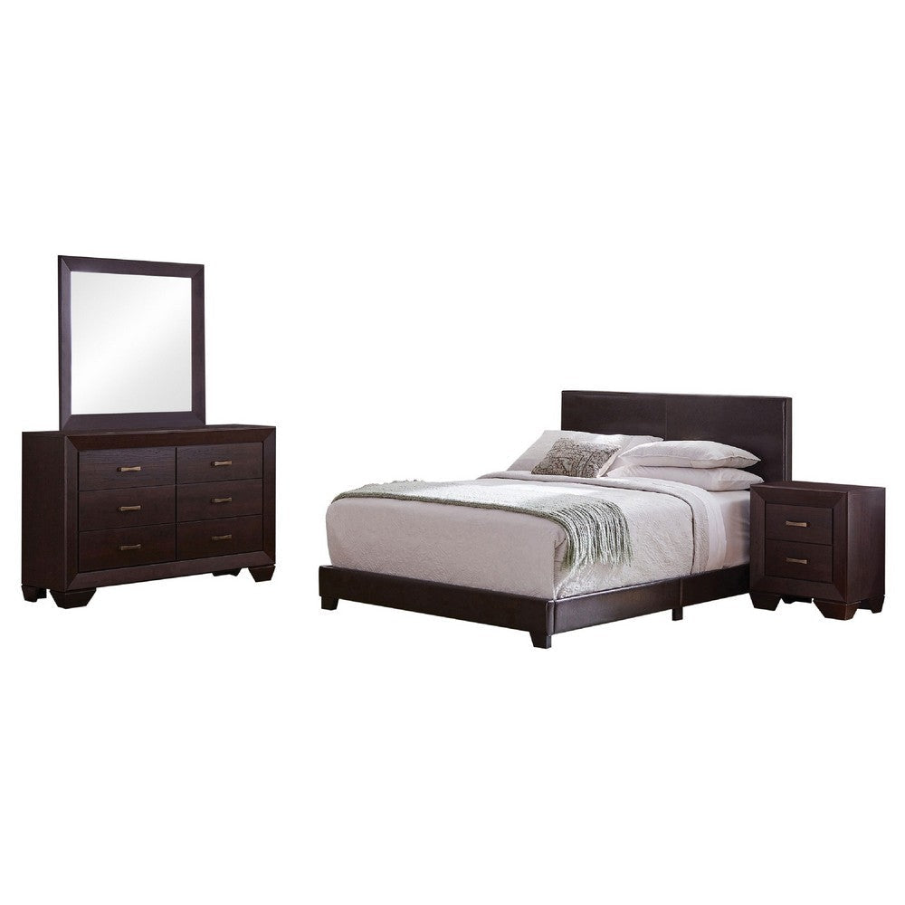 Desy 4pc Queen Size Bedroom Set | Extra Dark Cocoa Brown Faux Leather