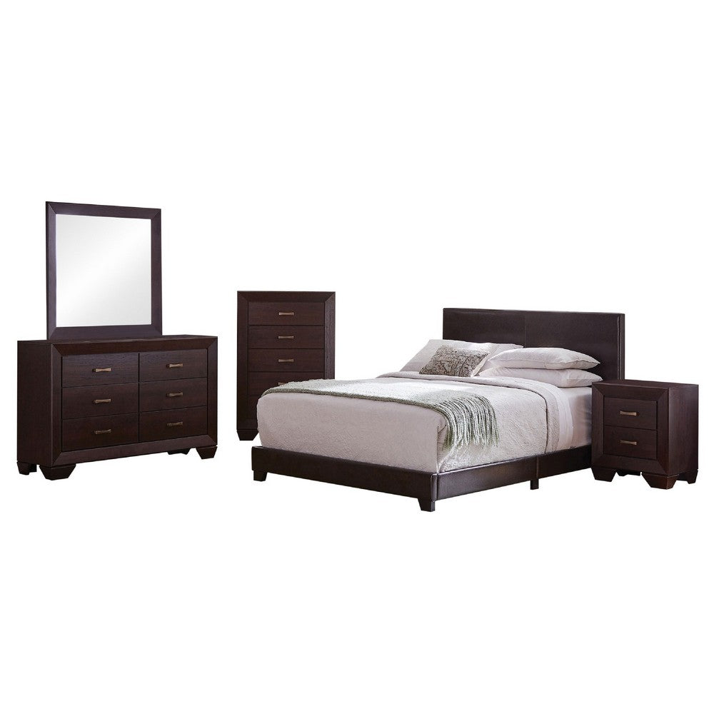 Desy 5pc Queen Size Bedroom Set | Extra Dark Cocoa Brown Faux Leather