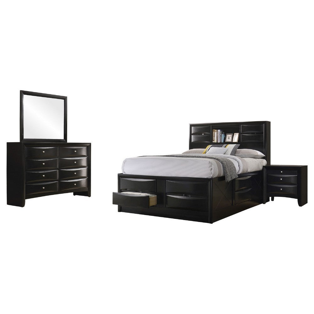 Ica 4pc Queen Bedroom Set with Storage Headboard and Footboard | Black