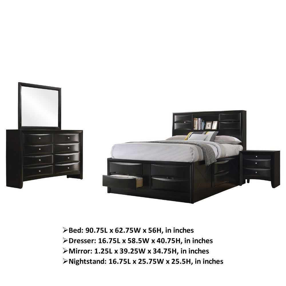 Ica 4pc Queen Bedroom Set with Storage Headboard and Footboard | Black