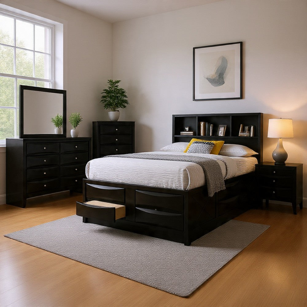 Ica 5pc Queen Bedroom Set with Storage Headboard and Footboard | Black