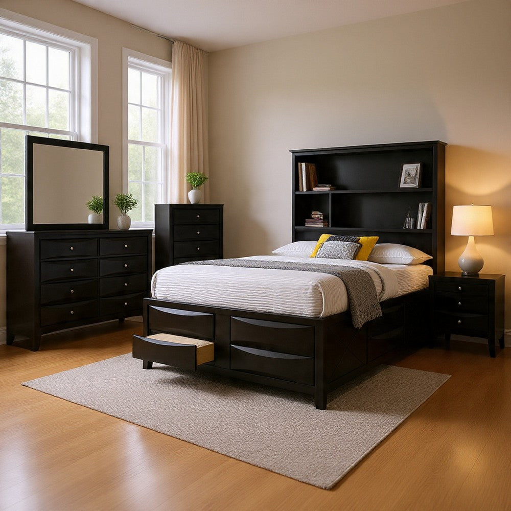 Ica 5pc Queen Bedroom Set with Storage Headboard and Footboard | Black