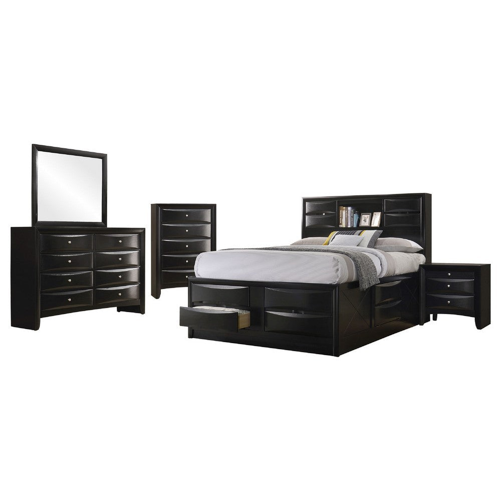 Ica 5pc Queen Bedroom Set with Storage Headboard and Footboard | Black