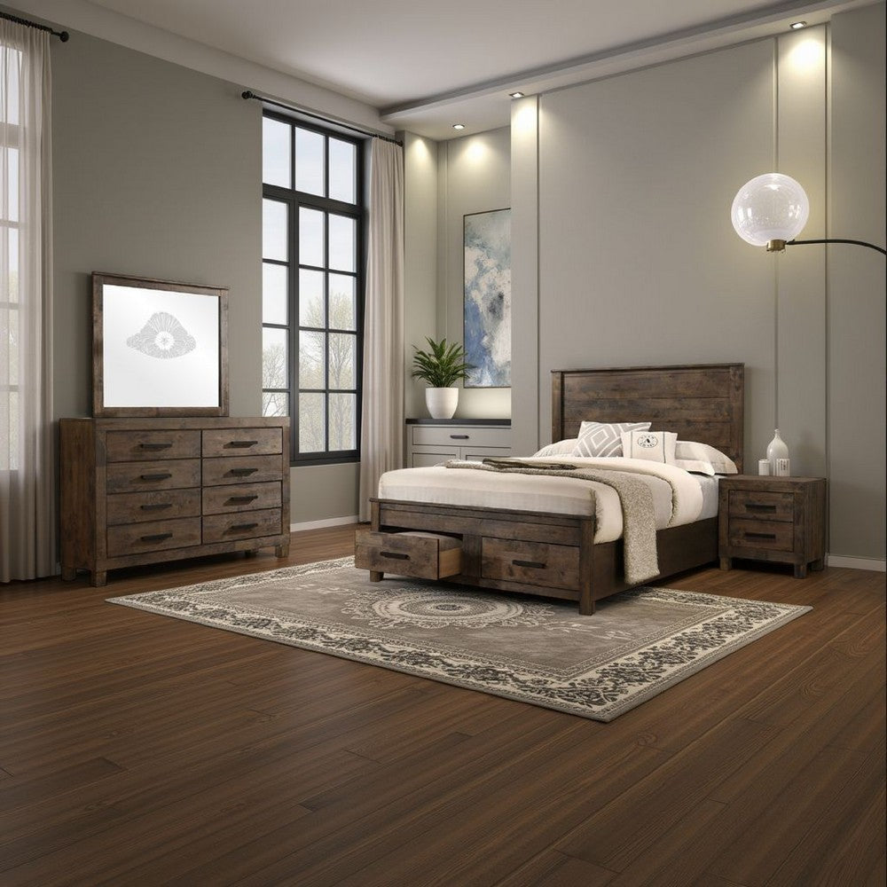 Frio 4pc Queen Bedroom Set with Footboard Storage | Rustic Gold Brown