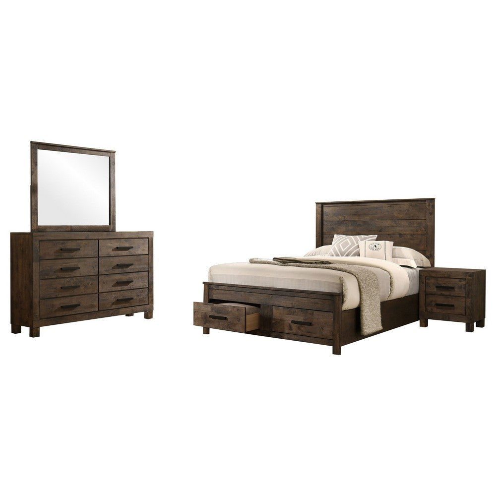 Frio 4pc Queen Bedroom Set with Footboard Storage | Rustic Gold Brown
