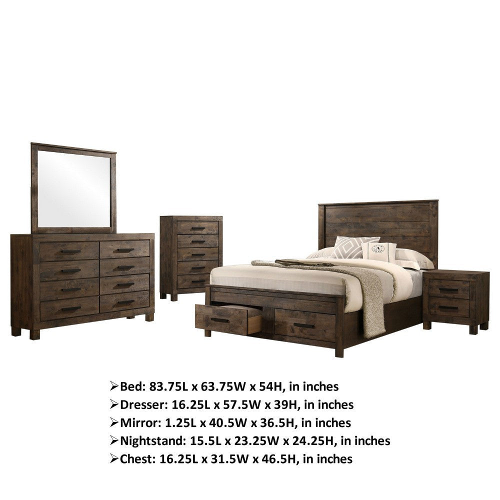 Frio 5pc Queen Bedroom Set with Footboard Storage | Rustic Gold Brown