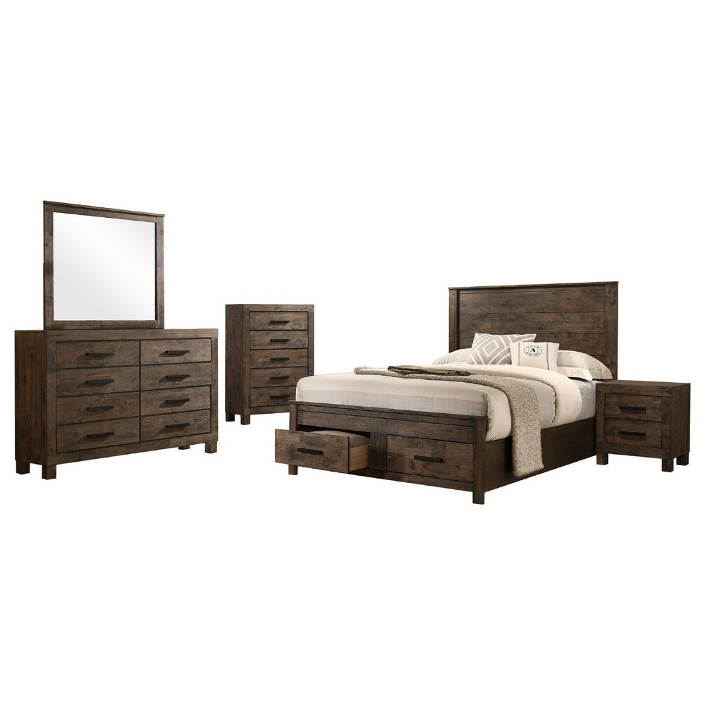 Frio 5pc Queen Bedroom Set with Footboard Storage | Rustic Gold Brown