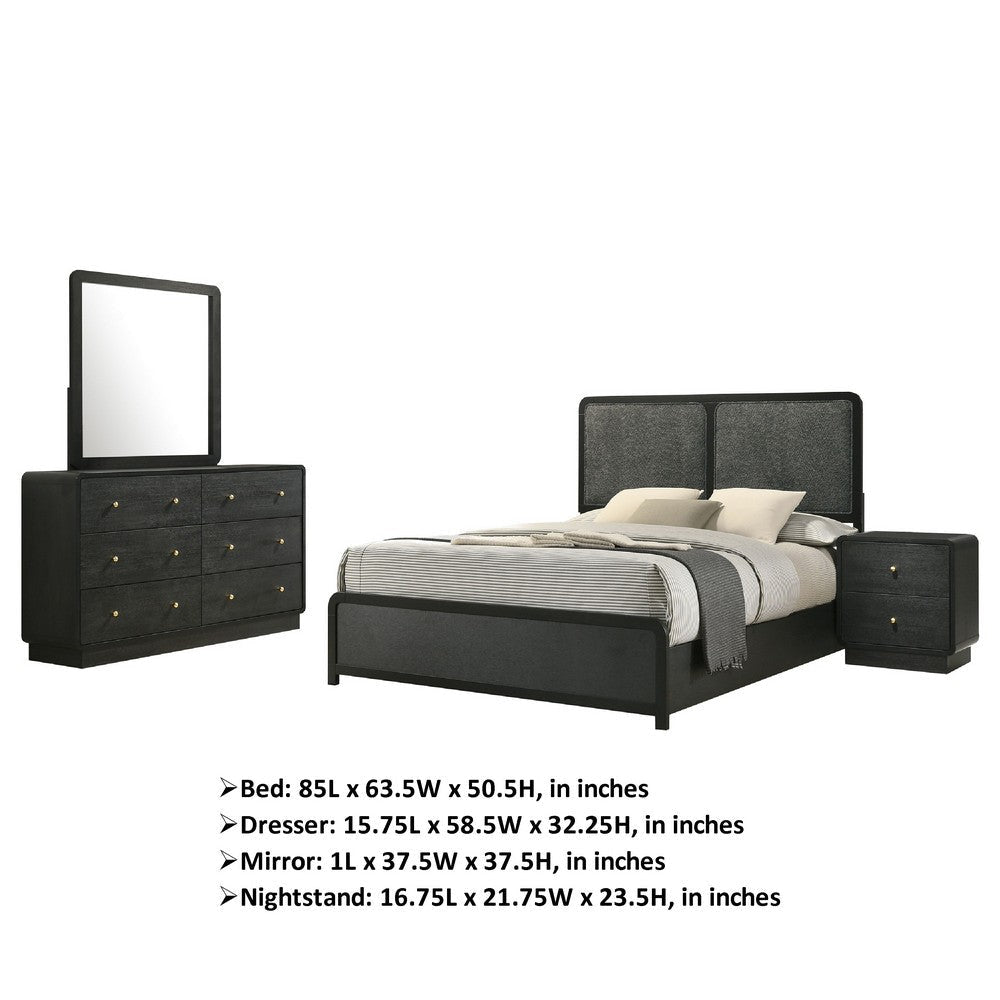Cavy 4pc Queen Bedroom Set | Charcoal Gray Upholstery | Gold