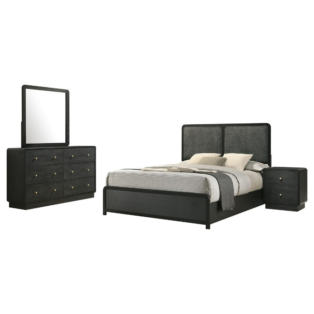 Cavy 4pc Queen Bedroom Set | Charcoal Gray Upholstery | Gold