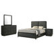 Cavy 4pc Queen Bedroom Set | Charcoal Gray Upholstery | Gold