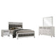Dini 4pc Queen Bedroom Set | Gray Faux Leather Grid Upholstery | White