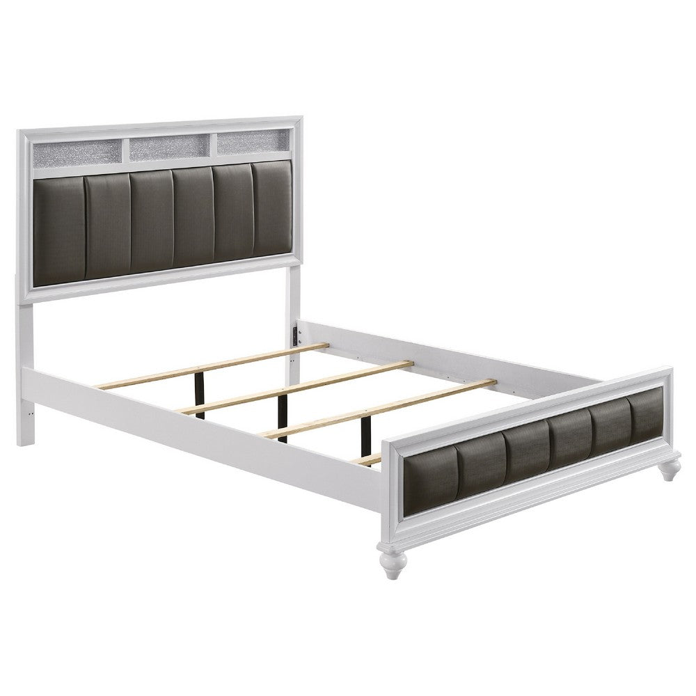 Dini 5pc Queen Bedroom Set | Gray Faux Leather Grid Upholstery | White