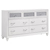 Dini 5pc Queen Bedroom Set | Gray Faux Leather Grid Upholstery | White