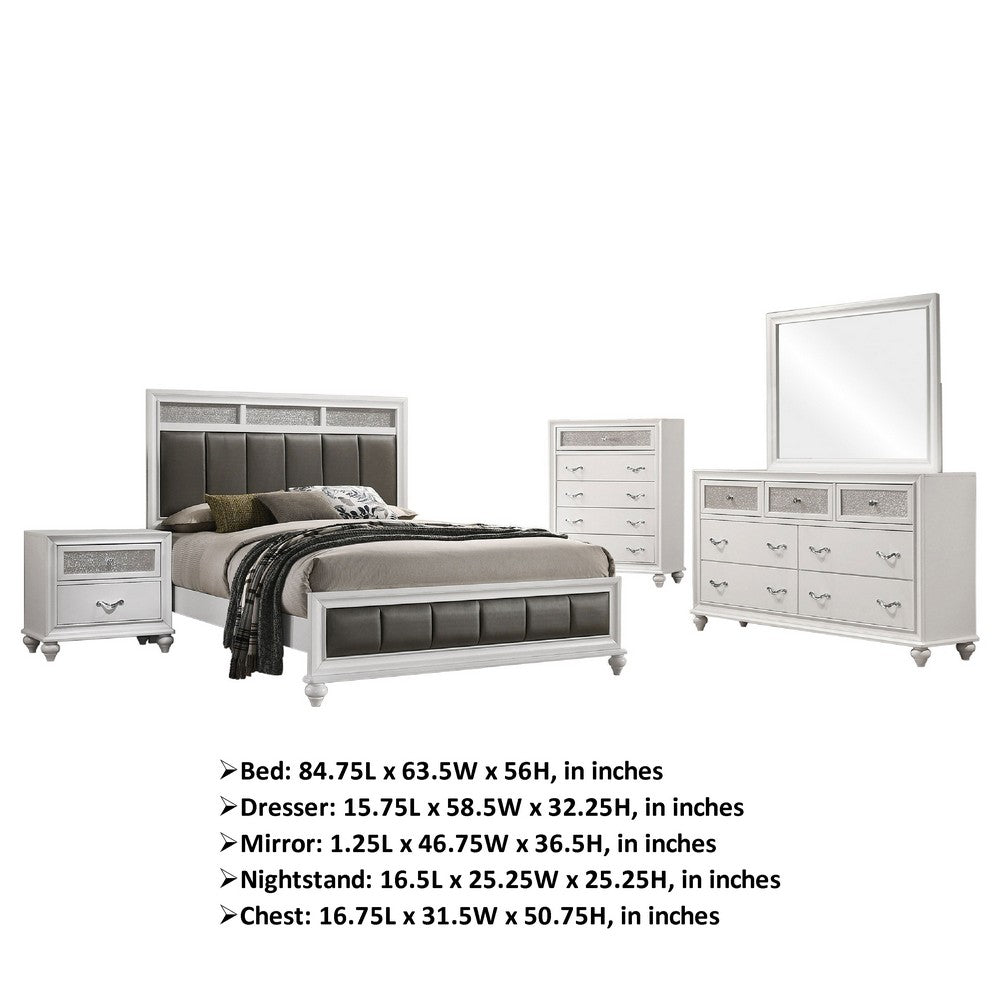 Dini 5pc Queen Bedroom Set | Gray Faux Leather Grid Upholstery | White