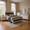 Dini 5pc Queen Bedroom Set | Gray Faux Leather Grid Upholstery | White