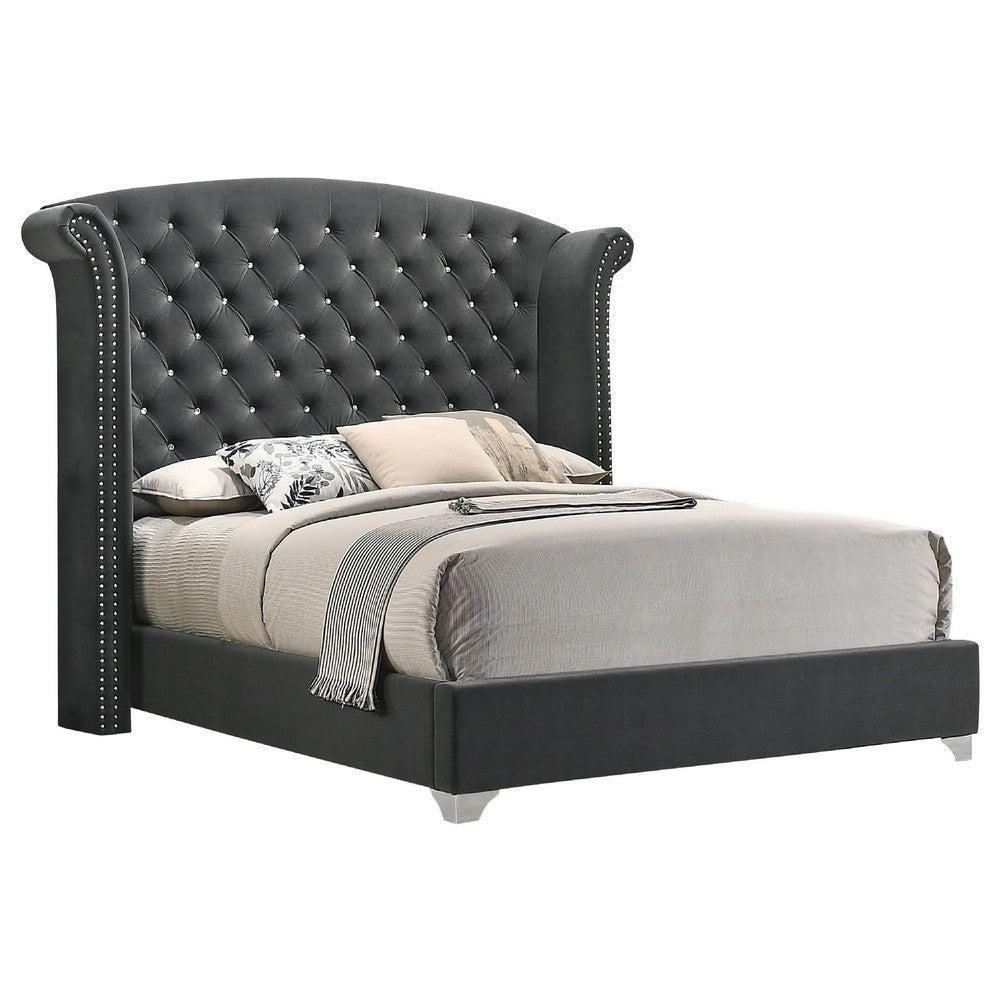 Giya 5pc Queen Bedroom Set | Rich Tufted Dark Gray Velvet Upholstery