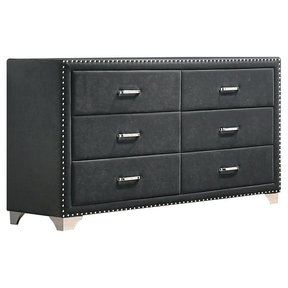 Giya 5pc Queen Bedroom Set | Rich Tufted Dark Gray Velvet Upholstery