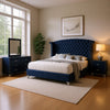 Giya 4pc Queen Bedroom Set | Rich Tufted Dark Blue Velvet Upholstery