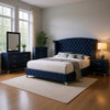 Giya 5pc Queen Bedroom Set | Rich Tufted Dark Blue Velvet Upholstery