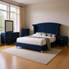 Giya 5pc Queen Bedroom Set | Rich Tufted Dark Blue Velvet Upholstery