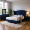 Giya 4pc King Bedroom Set | Classic Tufted Dark Blue Velvet Upholstery