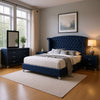 Giya 4pc King Bedroom Set | Classic Tufted Dark Blue Velvet Upholstery