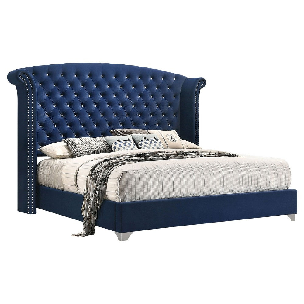 Giya 5pc King Bedroom Set | Classic Tufted Dark Blue Velvet Upholstery
