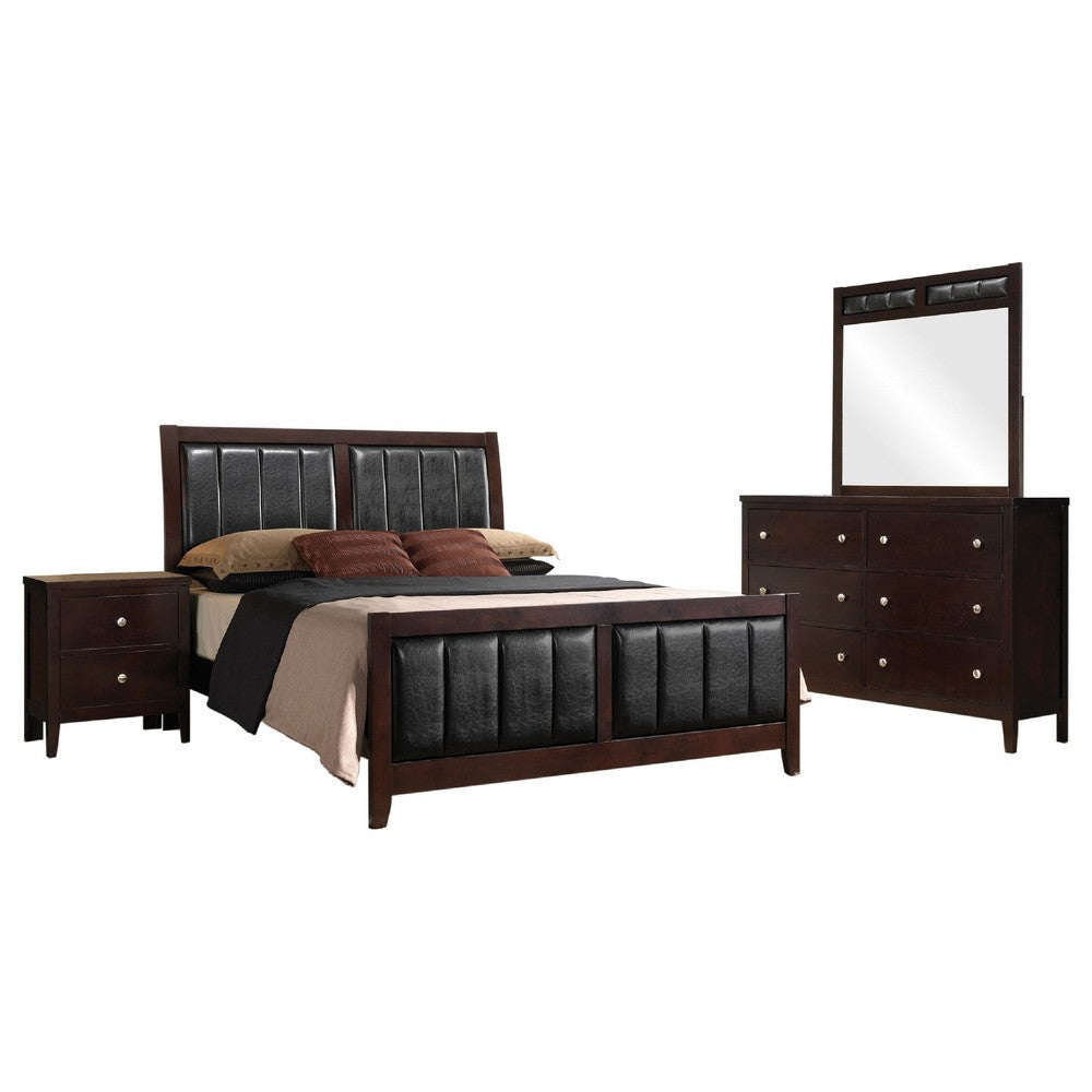 Con 4 Piece Queen Bedroom Set | Black Leather Upholstery | Dark Brown