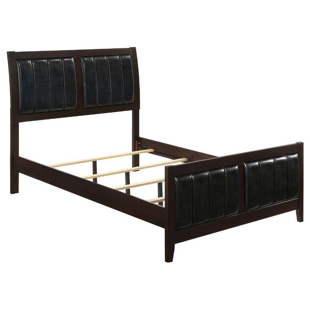 Con 4 Piece Queen Bedroom Set | Black Leather Upholstery | Dark Brown