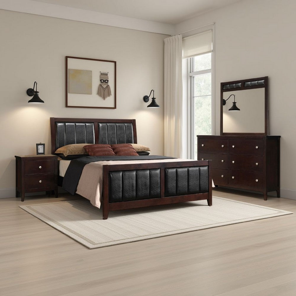 Con 4 Piece Queen Bedroom Set | Black Leather Upholstery | Dark Brown
