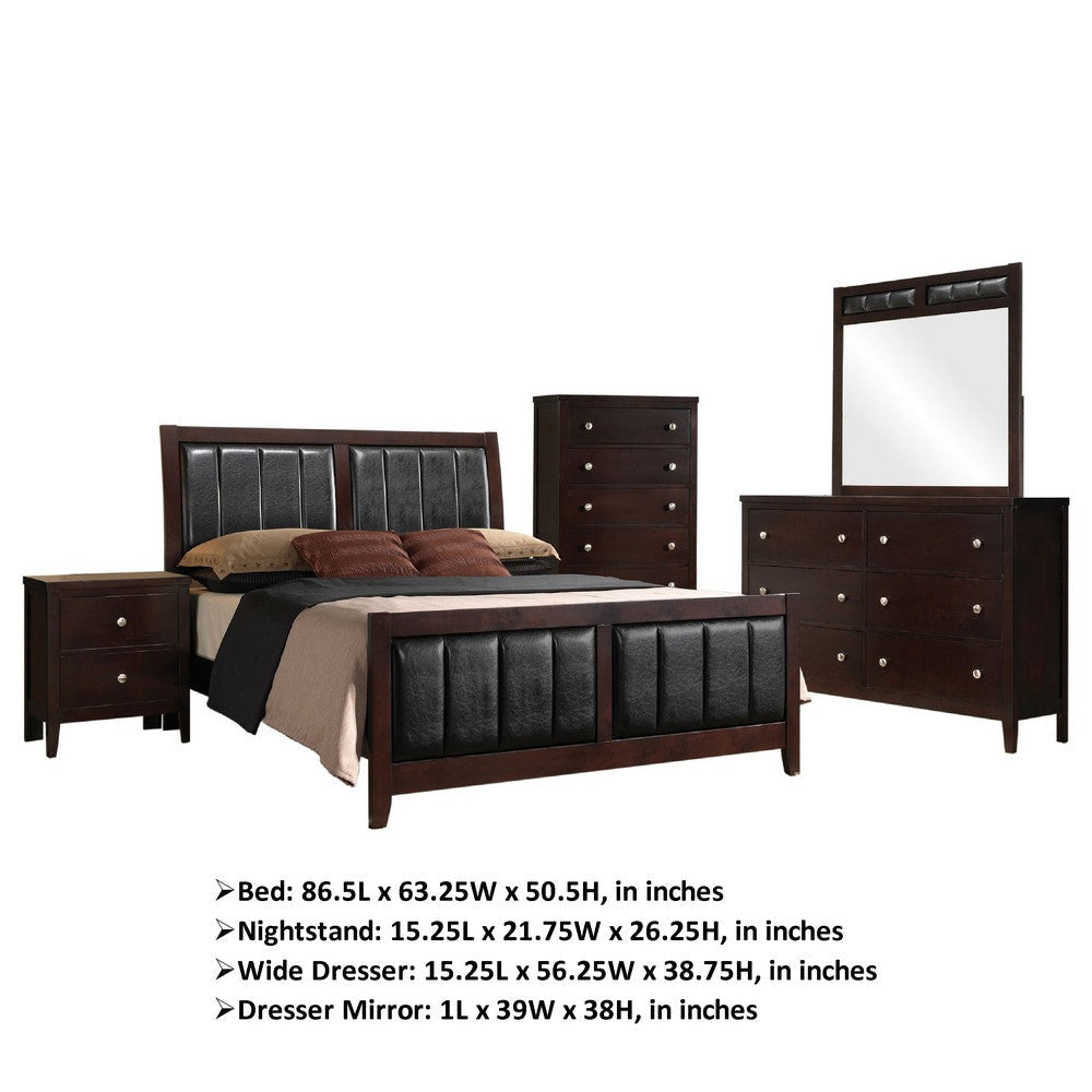 Con 5 Piece Queen Bedroom Set | Black Leather Upholstery | Dark Brown