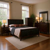 Con 5 Piece Queen Bedroom Set | Black Leather Upholstery | Dark Brown