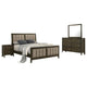 WIly 4pc Queen Bedroom Set | Dark Brown | Beige Upholstery | Nickel