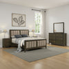 WIly 4pc Queen Bedroom Set | Dark Brown | Beige Upholstery | Nickel