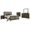 WIly 5pc Queen Bedroom Set | Dark Brown | Beige Upholstery | Nickel