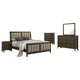 WIly 5pc Queen Bedroom Set | Dark Brown | Beige Upholstery | Nickel
