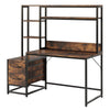 Computer Desk w Hutch | 2 Drawers | Shelves | Brown | Black Metal BM336899