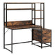 Computer Desk w Hutch | 2 Drawers | Shelves | Brown | Black Metal