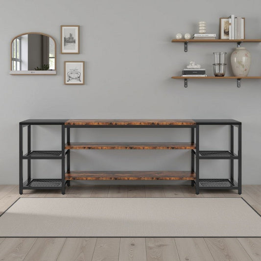 TV Media Entertainment Stand | 3 Tier | Industrial Brown Black 79"
