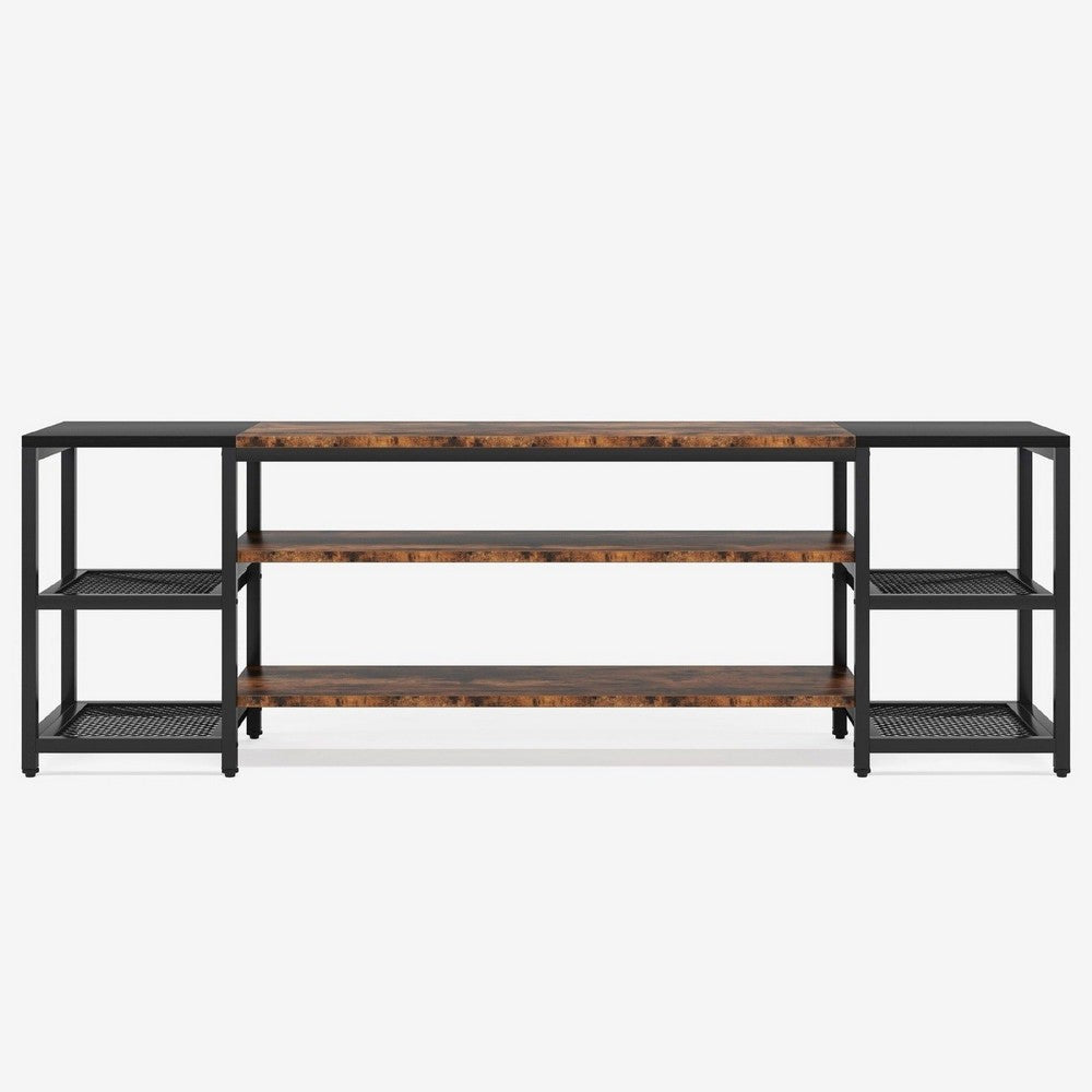 TV Media Entertainment Stand | 3 Tier | Industrial Brown Black 79"
