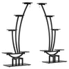 6 Tier Plant Stand Set of 2 w Hooks | Curved Display Shelf | Black