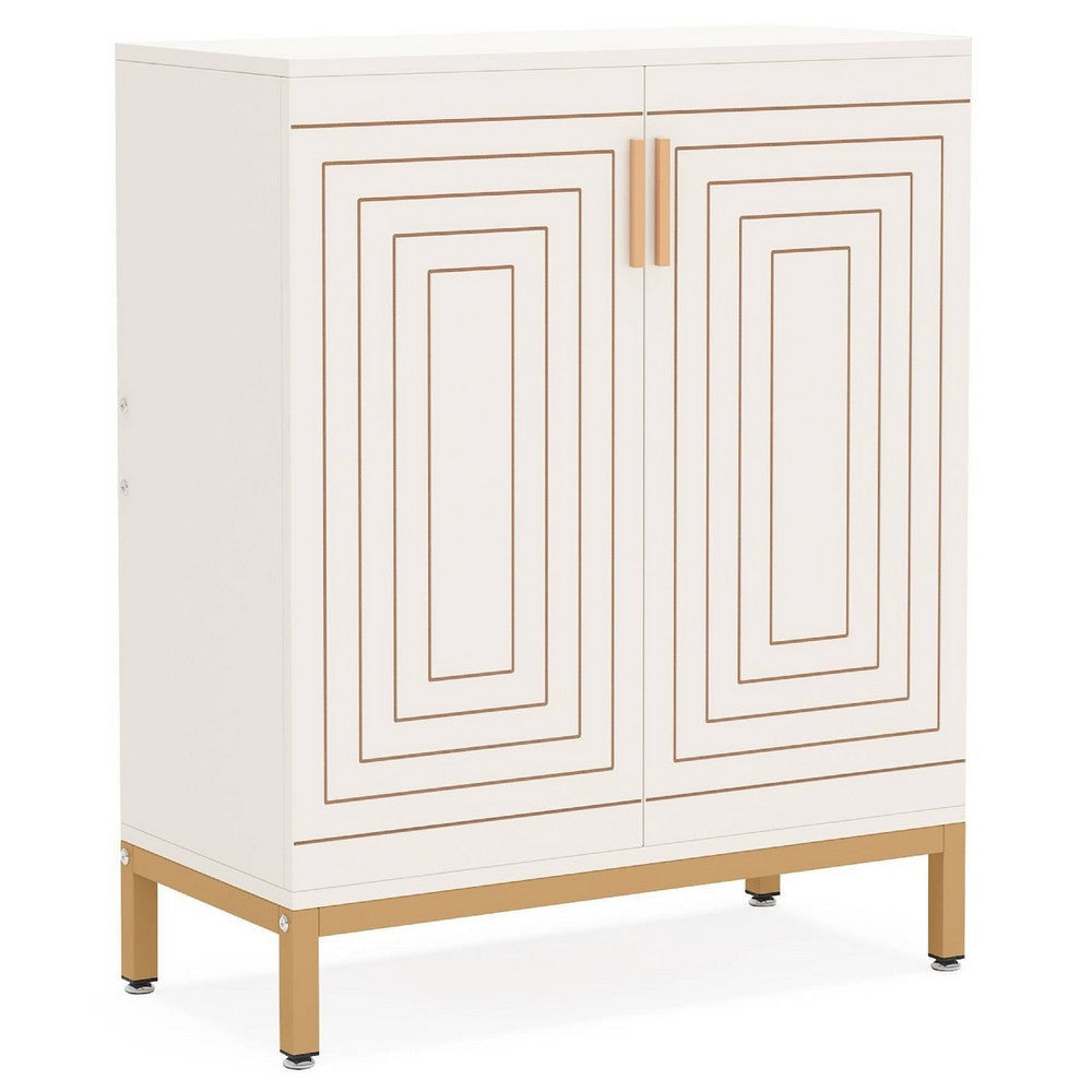 Entryway Shoe Cabinet with 2 Doors | 5 Tier | 37" White and Gold
