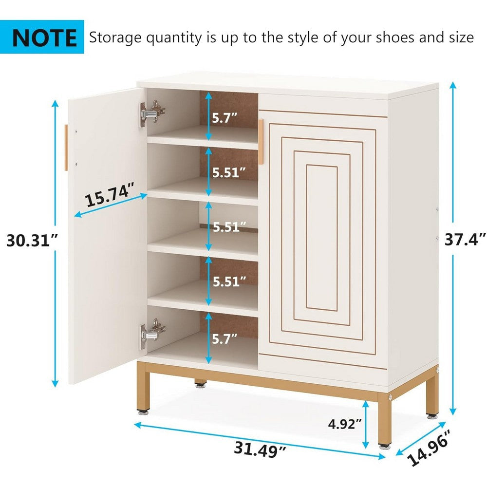 Entryway Shoe Cabinet with 2 Doors | 5 Tier | 37’’ White and Gold BM336902