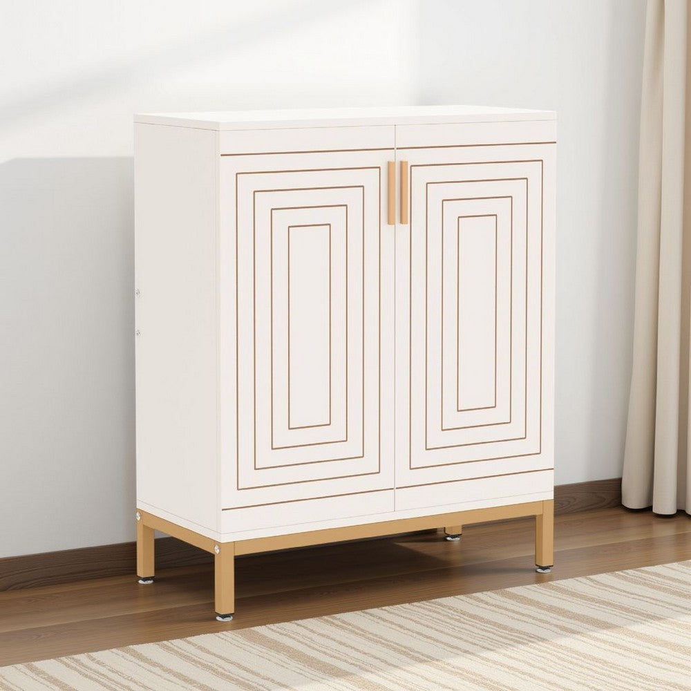 Entryway Shoe Cabinet with 2 Doors | 5 Tier | 37" White and Gold