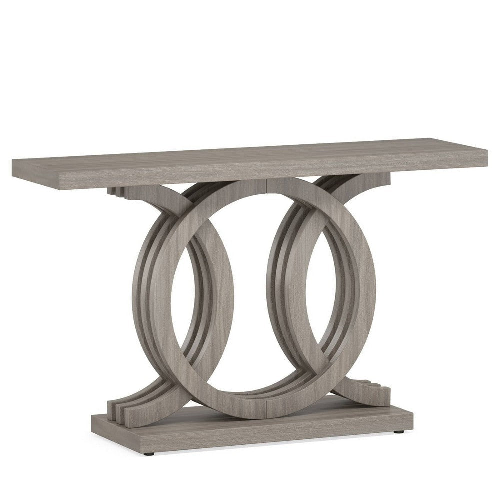 Sofa Console Table w Geometric Double C Base | 55" Farmhouse Gray