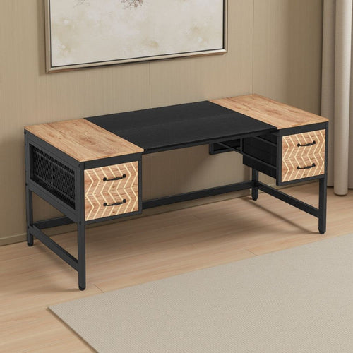 Executive Desk | 4 Chevron Drawers & Mesh Panels | 63" Black Brown